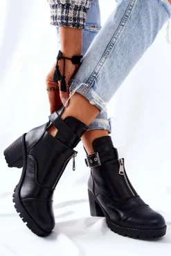 Boto Botki Na Słupku|Czarne Botki*Botki Na Obcasie Z Klamrą Czarne Clive