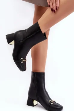 Damskie Boto Botki Na Obcasie Z Ozdobą Czarne Adinah