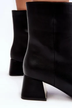 Damskie Boto Botki Na Obcasie Z Ozdobą Czarne Adinah