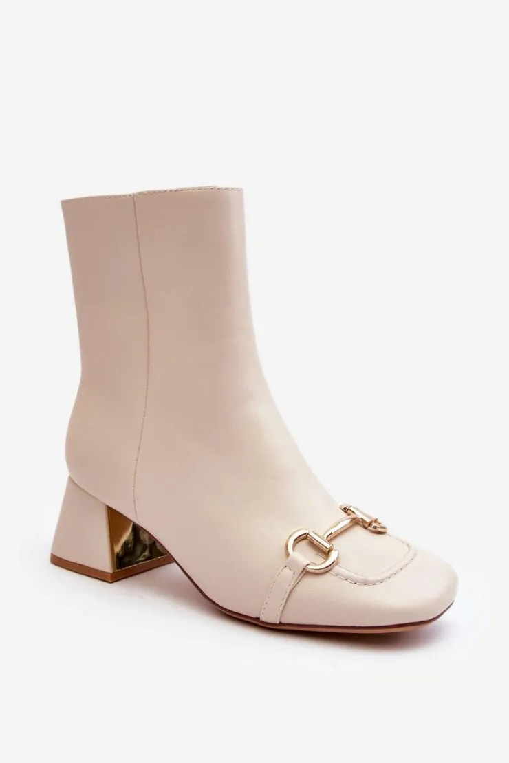 New Boto Botki Na Obcasie Z Ozdobą Jasnobeżowe Adinah