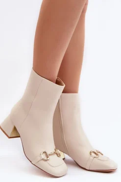 New Boto Botki Na Obcasie Z Ozdobą Jasnobeżowe Adinah