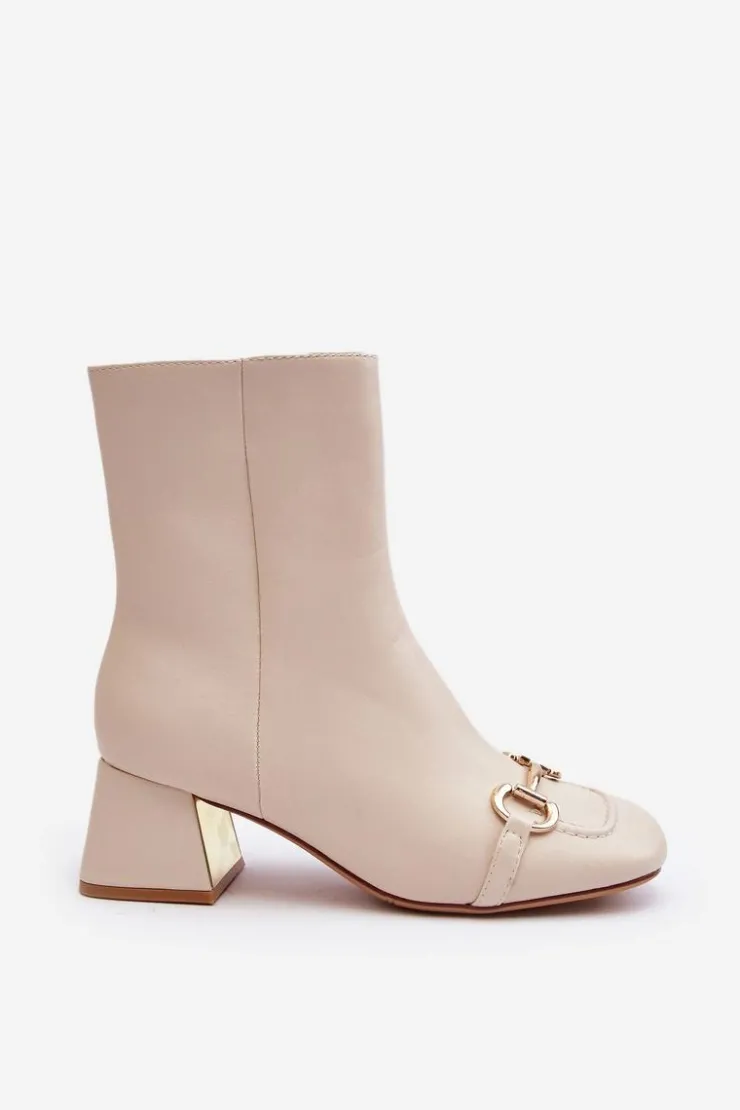 New Boto Botki Na Obcasie Z Ozdobą Jasnobeżowe Adinah