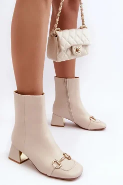 New Boto Botki Na Obcasie Z Ozdobą Jasnobeżowe Adinah