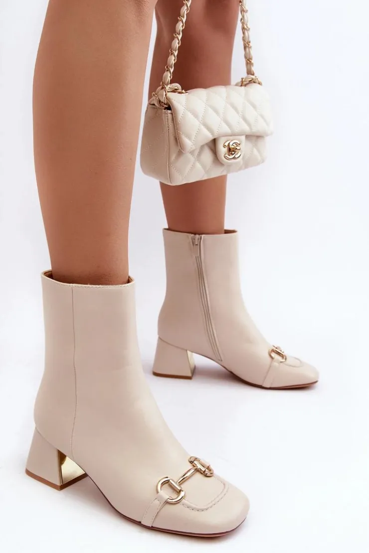 New Boto Botki Na Obcasie Z Ozdobą Jasnobeżowe Adinah