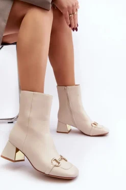 New Boto Botki Na Obcasie Z Ozdobą Jasnobeżowe Adinah
