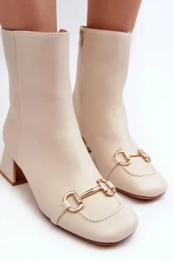 New Boto Botki Na Obcasie Z Ozdobą Jasnobeżowe Adinah