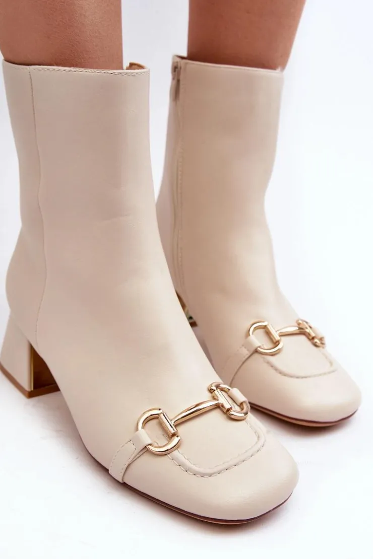 New Boto Botki Na Obcasie Z Ozdobą Jasnobeżowe Adinah