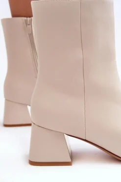 New Boto Botki Na Obcasie Z Ozdobą Jasnobeżowe Adinah