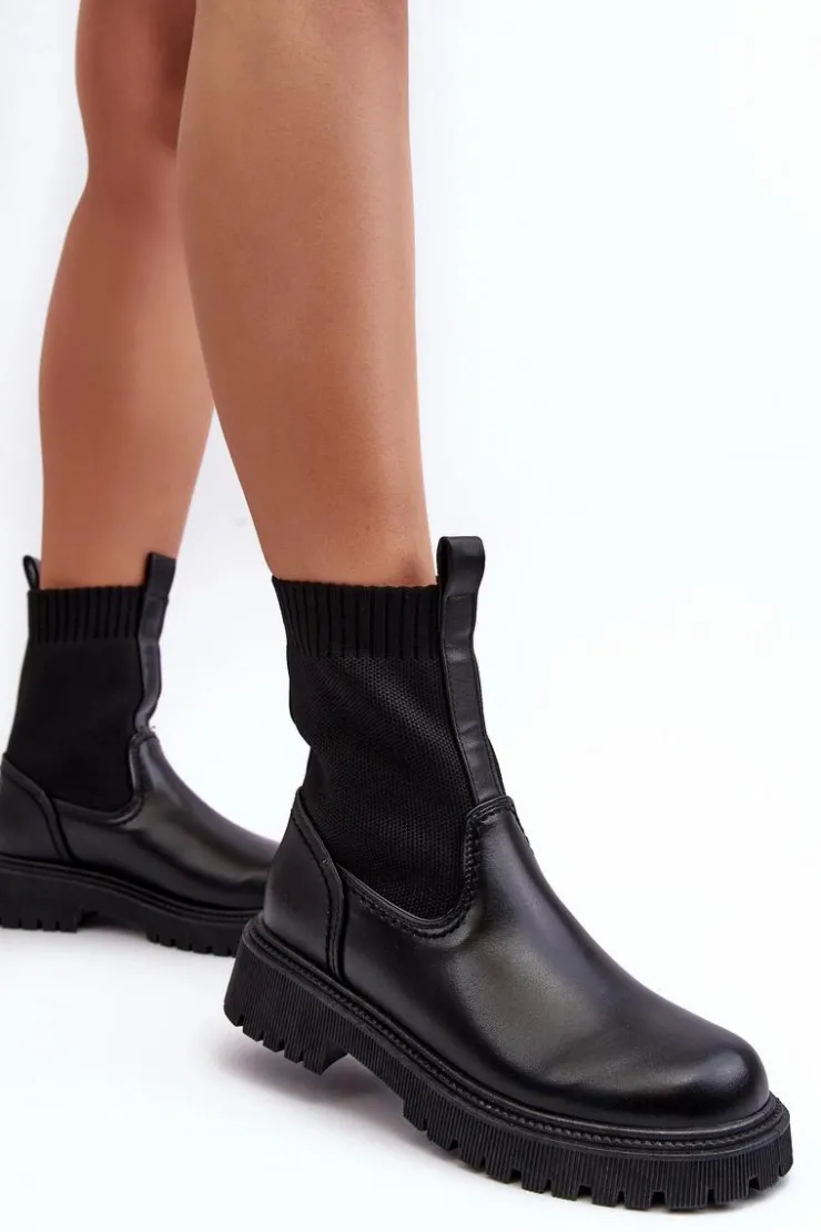 Damskie Big Star Shoes Botki Na Płaskim Obcasie Czarne Big Star MM2745432