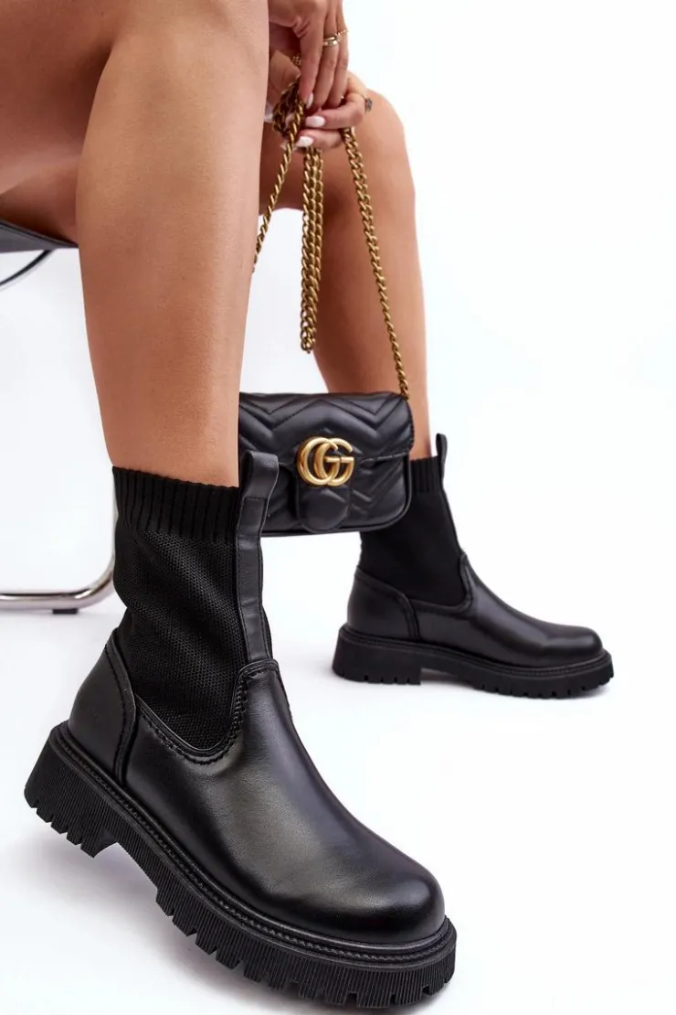 Damskie Big Star Shoes Botki Na Płaskim Obcasie Czarne Big Star MM2745432