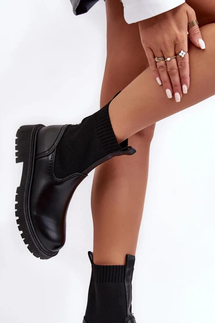 Damskie Big Star Shoes Botki Na Płaskim Obcasie Czarne Big Star MM2745432