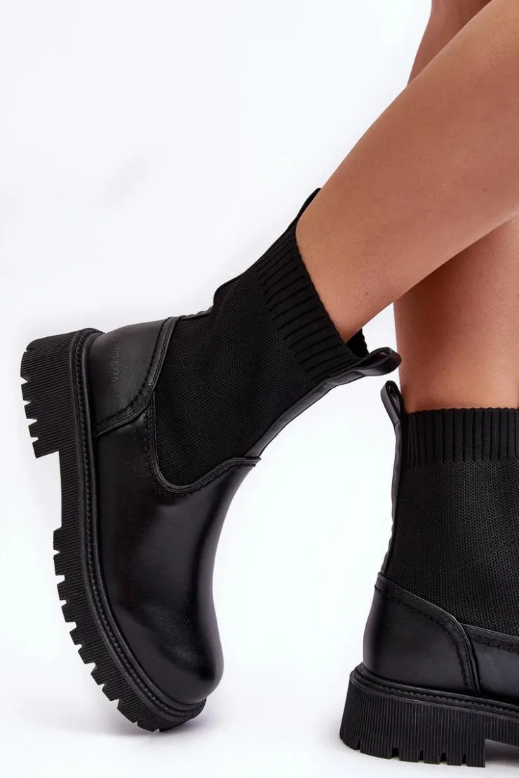 Damskie Big Star Shoes Botki Na Płaskim Obcasie Czarne Big Star MM2745432