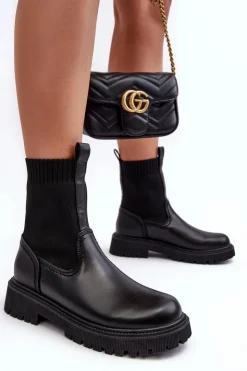 Damskie Big Star Shoes Botki Na Płaskim Obcasie Czarne Big Star MM2745432