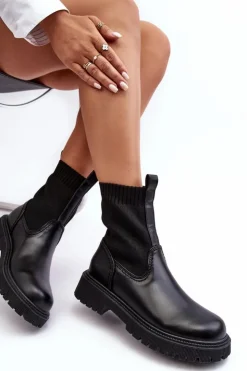 Damskie Big Star Shoes Botki Na Płaskim Obcasie Czarne Big Star MM2745432