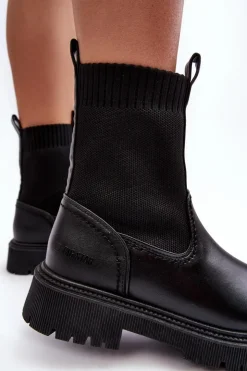 Damskie Big Star Shoes Botki Na Płaskim Obcasie Czarne Big Star MM2745432