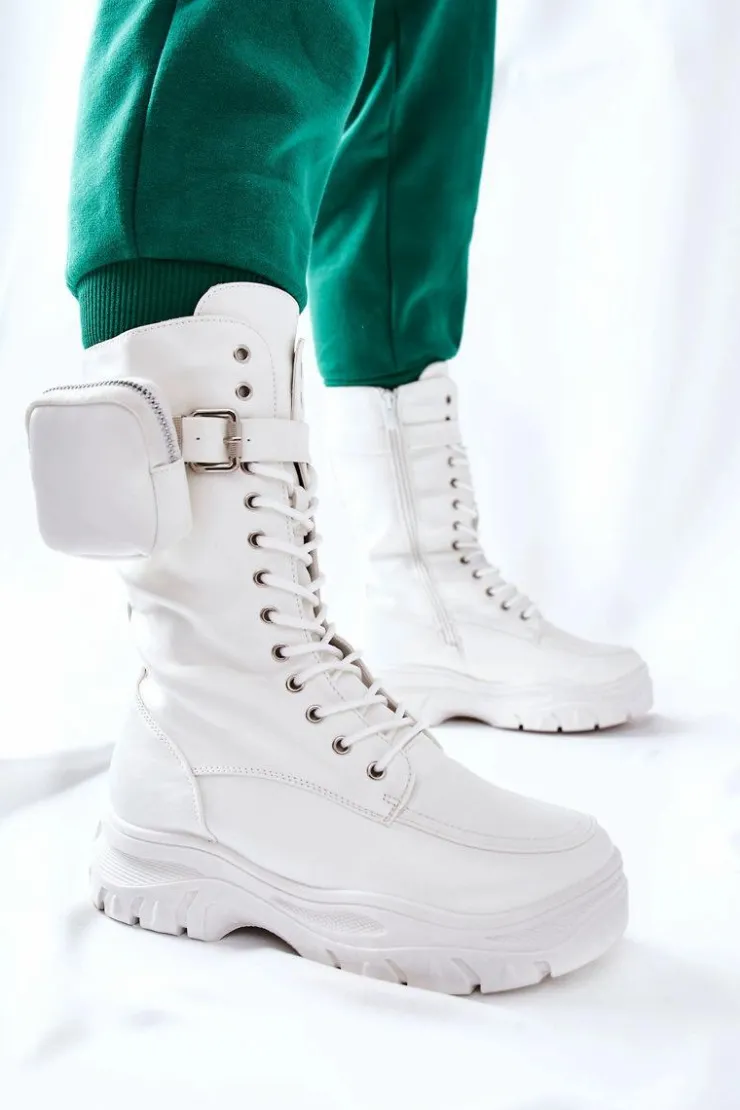 Damskie Boto Botki Na Platformie Z Nerką Białe Issanti