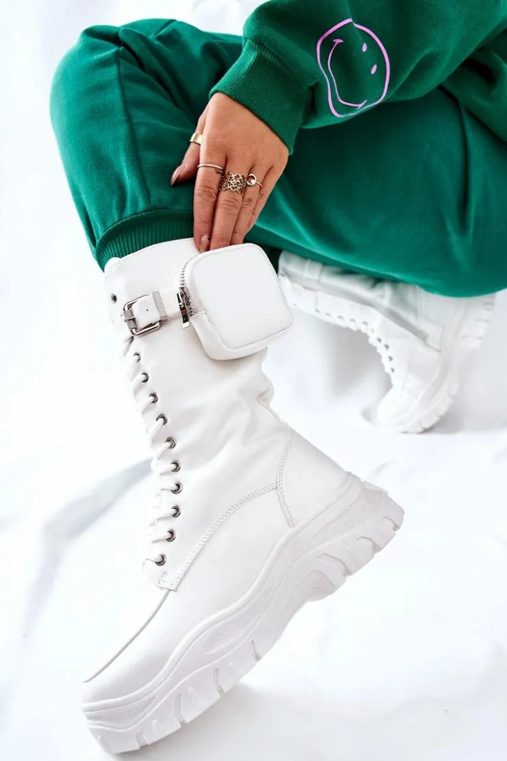 Damskie Boto Botki Na Platformie Z Nerką Białe Issanti