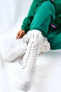 Damskie Boto Botki Na Platformie Z Nerką Białe Issanti