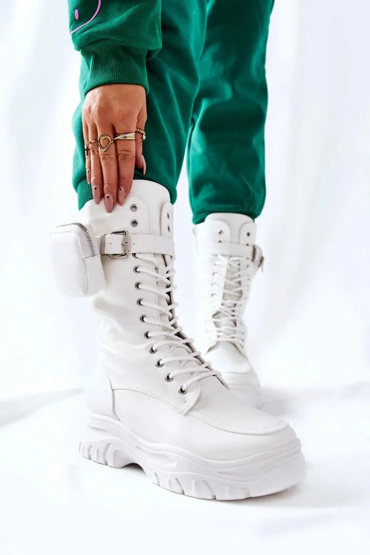 Damskie Boto Botki Na Platformie Z Nerką Białe Issanti