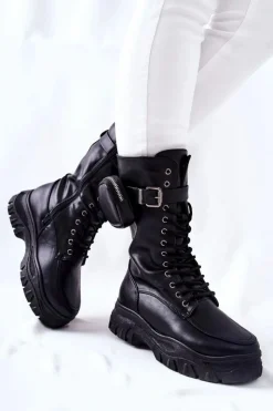 Boto Botki Sznurowane|Czarne Botki*Botki Na Platformie Z Nerką Czarne Issanti