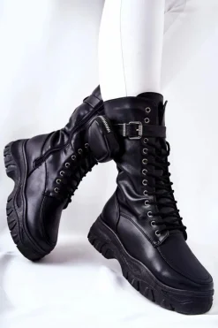 Boto Botki Sznurowane|Czarne Botki*Botki Na Platformie Z Nerką Czarne Issanti