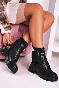 Best Boto Botki Na Platformie Z Nerką Czarne Army