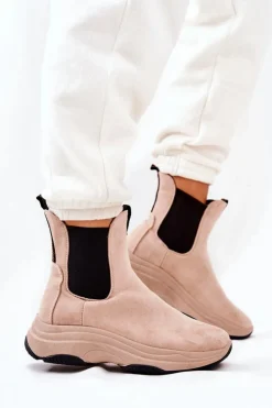 Boto Botki Na Koturnie|Czarne Botki*Botki Na Platformie Zamszowe Beżowe Nicci