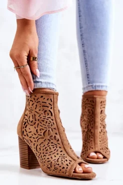 Discount Boto Botki Na Słupku Ażurowe Camel Brittany