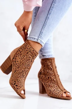 Discount Boto Botki Na Słupku Ażurowe Camel Brittany