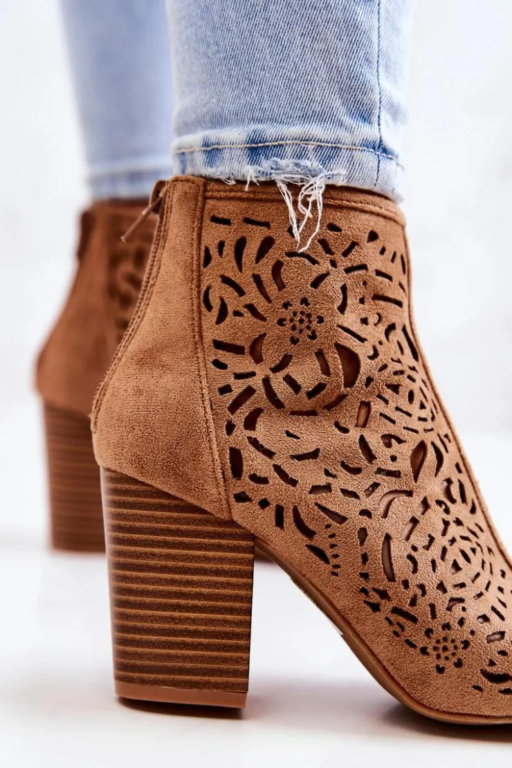 Discount Boto Botki Na Słupku Ażurowe Camel Brittany