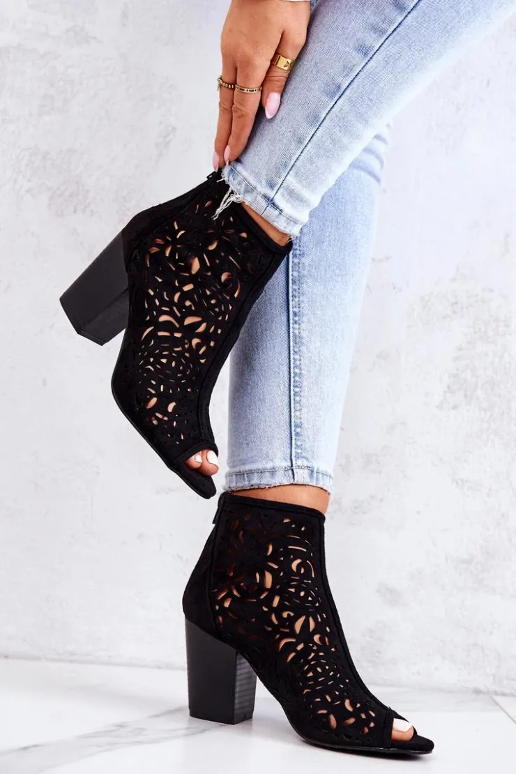 Boto Botki Wiosenne|Botki Na Słupku*Botki Na Słupku Ażurowe Czarne Brittany