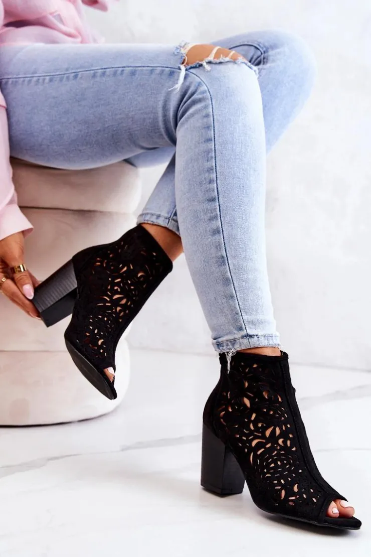 Boto Botki Wiosenne|Botki Na Słupku*Botki Na Słupku Ażurowe Czarne Brittany