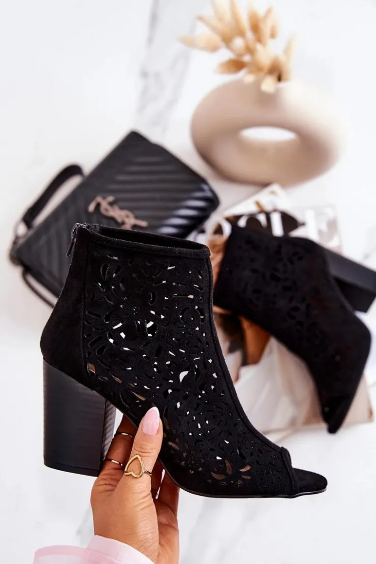 Boto Botki Wiosenne|Botki Na Słupku*Botki Na Słupku Ażurowe Czarne Brittany