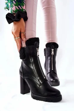 Damskie Boto Botki Na Słupku Czarne Arleston