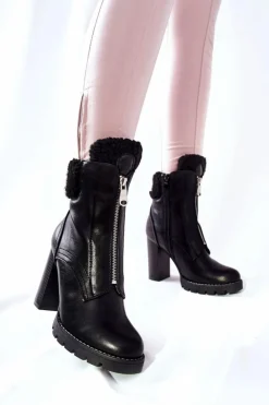 Damskie Boto Botki Na Słupku Czarne Arleston