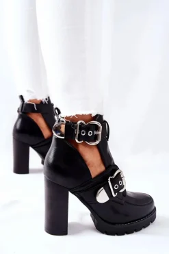 Damskie Boto Botki Na Słupku Czarne Klamra Bramshall