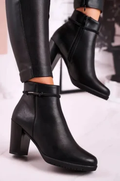 Damskie Buty Sergio Leone Botki Na Słupku Ocieplane Sergio Leone Czarne BT306