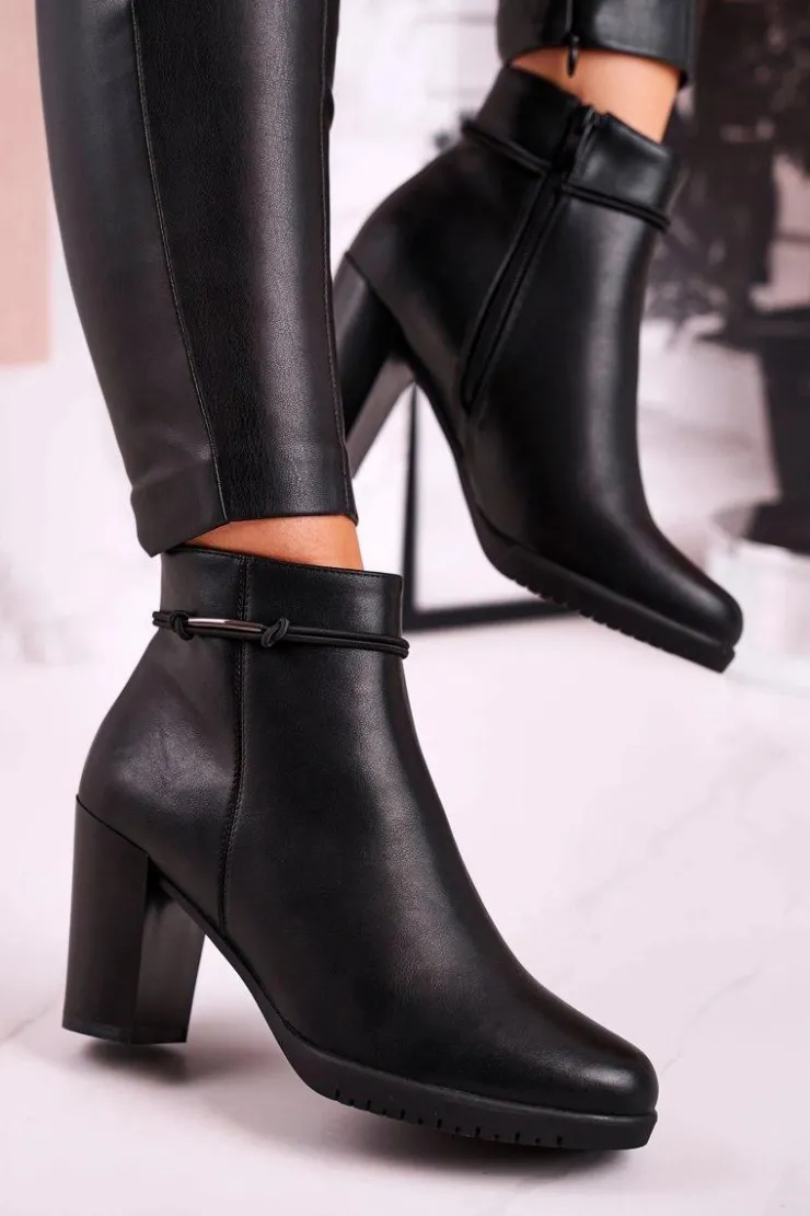 Damskie Buty Sergio Leone Botki Na Słupku Ocieplane Sergio Leone Czarne BT306