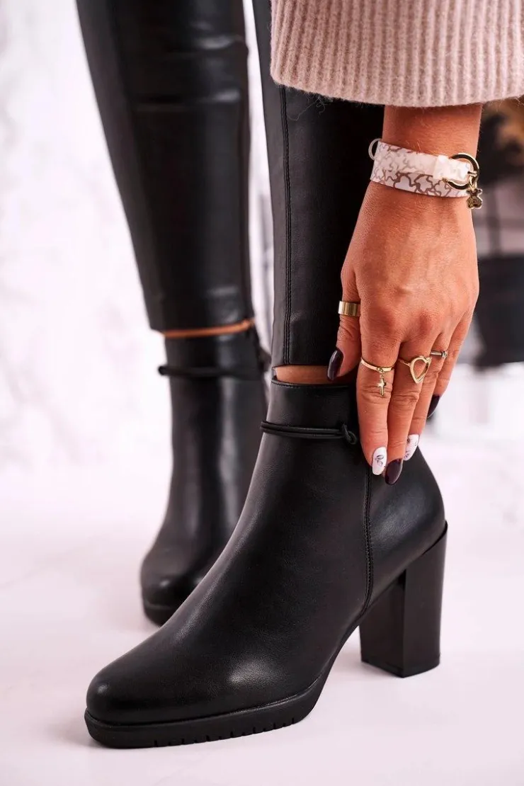 Damskie Buty Sergio Leone Botki Na Słupku Ocieplane Sergio Leone Czarne BT306