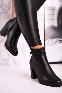 Damskie Buty Sergio Leone Botki Na Słupku Ocieplane Sergio Leone Czarne BT306