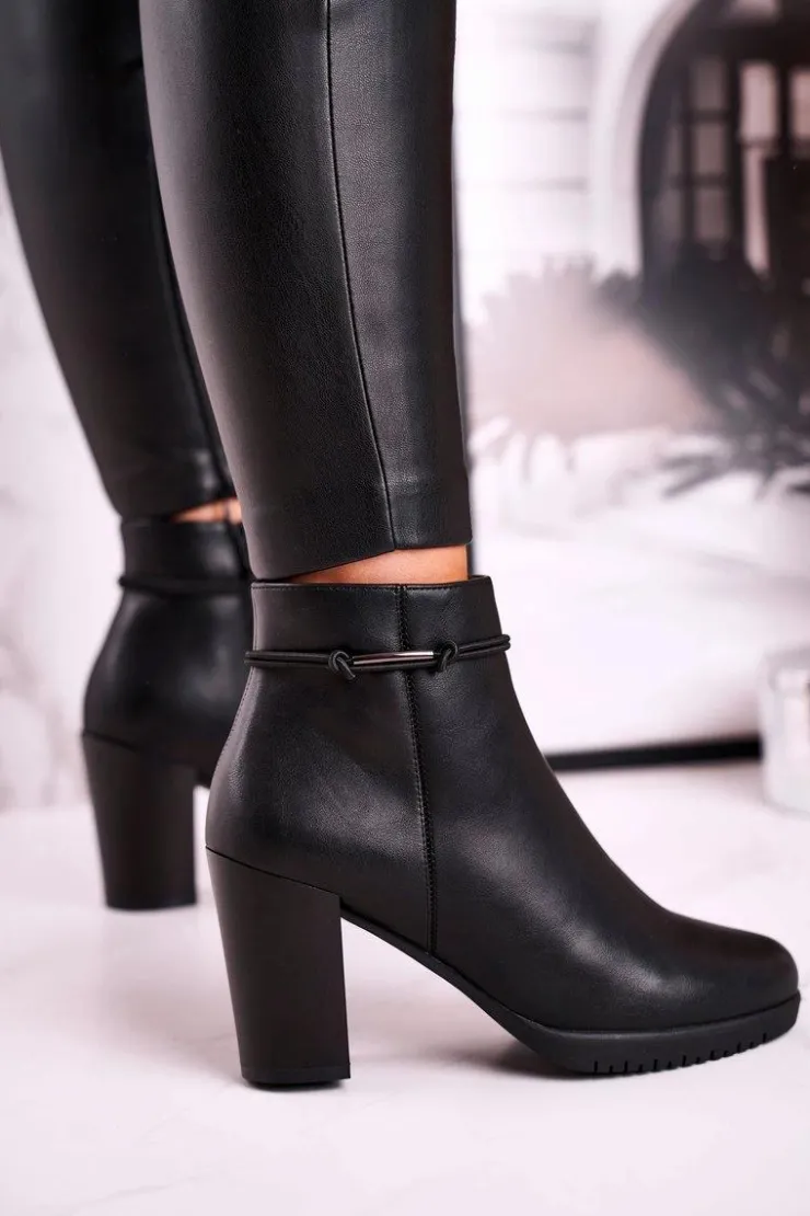 Damskie Buty Sergio Leone Botki Na Słupku Ocieplane Sergio Leone Czarne BT306