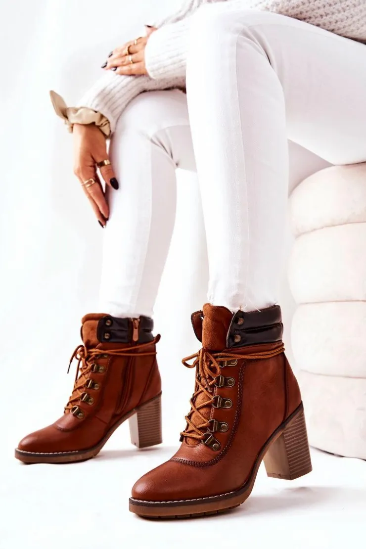 Boto Botki Sznurowane|Botki Na Słupku*Botki Na Słupku Ocieplane Camel Charmmis