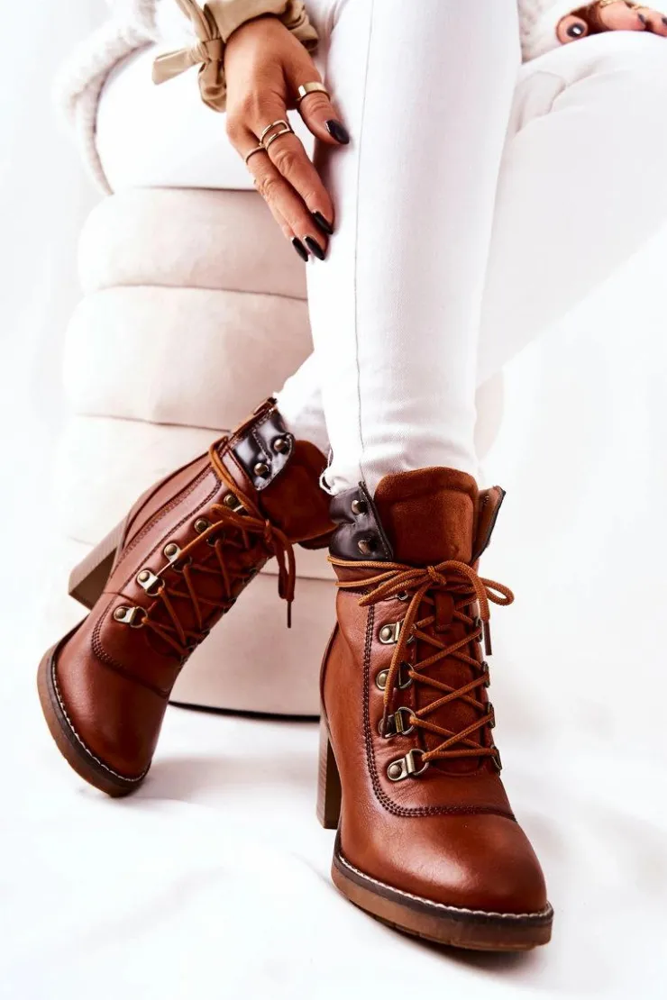 Boto Botki Sznurowane|Botki Na Słupku*Botki Na Słupku Ocieplane Camel Charmmis