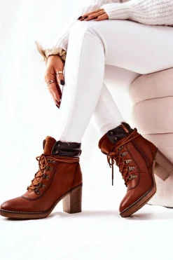 Boto Botki Sznurowane|Botki Na Słupku*Botki Na Słupku Ocieplane Camel Charmmis