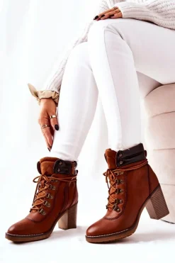 Boto Botki Sznurowane|Botki Na Słupku*Botki Na Słupku Ocieplane Camel Charmmis