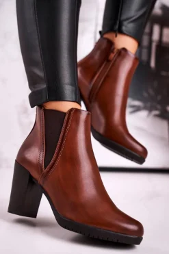 Buty Sergio Leone Botki Na Słupku Ocieplane Sergio Leone Brązowe BT311