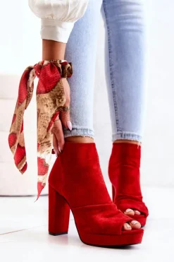 Boto Botki Na Słupku|Czarne Botki*Botki Na Słupku Odkryte Palce Czerwone Adore