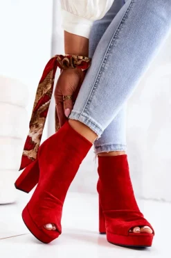 Boto Botki Na Słupku|Czarne Botki*Botki Na Słupku Odkryte Palce Czerwone Adore