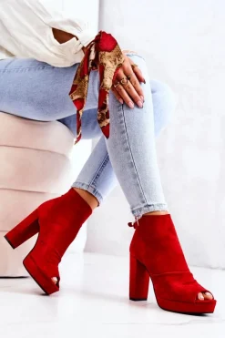 Boto Botki Na Słupku|Czarne Botki*Botki Na Słupku Odkryte Palce Czerwone Adore