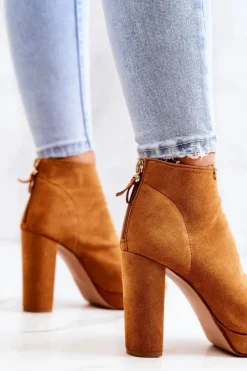 Damskie Boto Botki Na Słupku Odkryte Palce Camel Adore